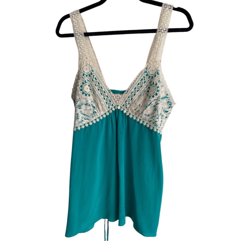 Boho Festival style silk and crochet lace top